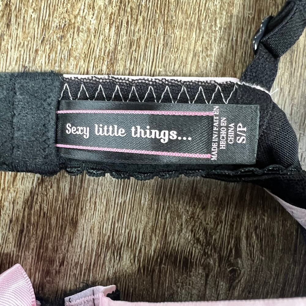 Y2K NEW Victorias Secret Sexy Little Things Vintage garter teddy Black pink dot - Picture 6 of 9